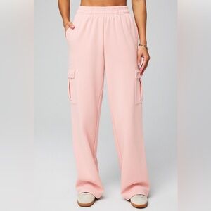 FABLETICS PINK COZY FLEECE WIDE LEG CARGO SWEATPANT SOLD OUT MEDIUM
